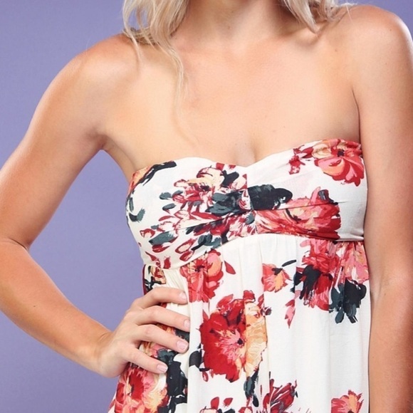 Love Stitch Floral Pink Red Strapless Maxi Dress size small NWT - Picture 5 of 11